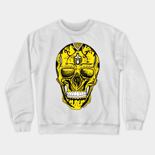 Los Muertos Sugar Skull - Black and Yellow Edition Crewneck Sweatshirt by kenallouis